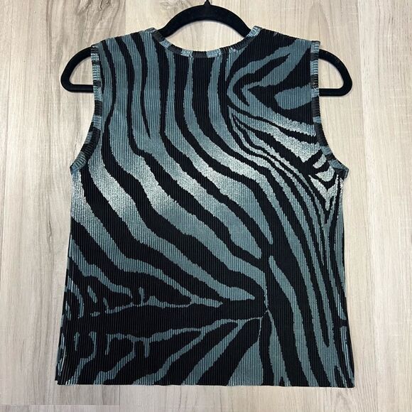 NWOT vintage 90’s abstract tank by Plisse teal black swirl print sz M pleated - Picture 11 of 11